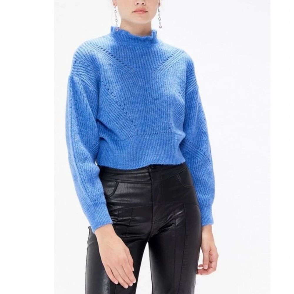 Urban Outfitters Cropped Blue Knit Sweater With Ruffle Collar - Size XS Womens